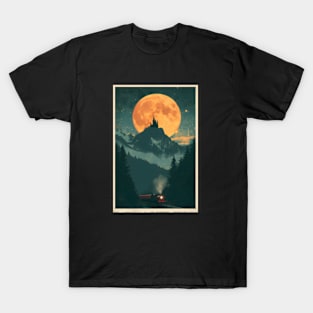 A Train and a Fortress under the Moon - Fantasy T-Shirt